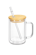 15 oz GLASS COFFEE CUP WITH HANDLE