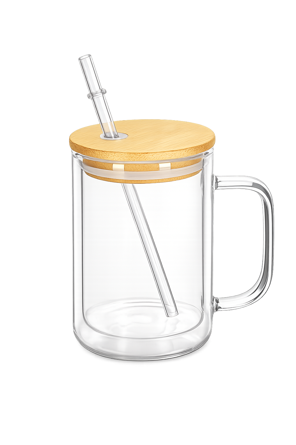15 oz GLASS COFFEE CUP WITH HANDLE